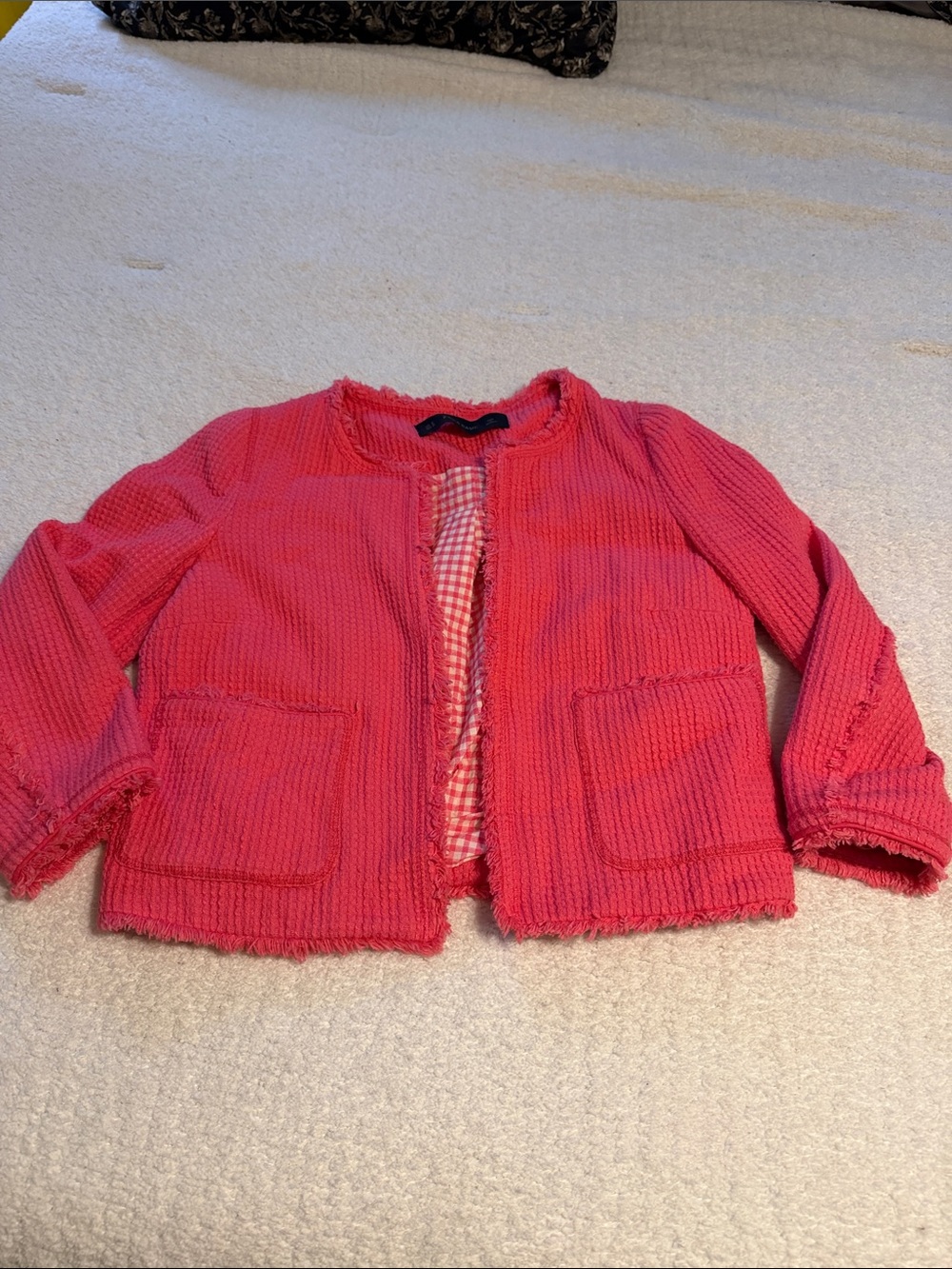 Zara Pink Frayed-Edge Knit jacket
